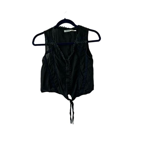 Kimchi Blue Black Sleeveless Cropped Button-Up V-Neck Semi-Sheer Front-Tie XS - Picture 3 of 7